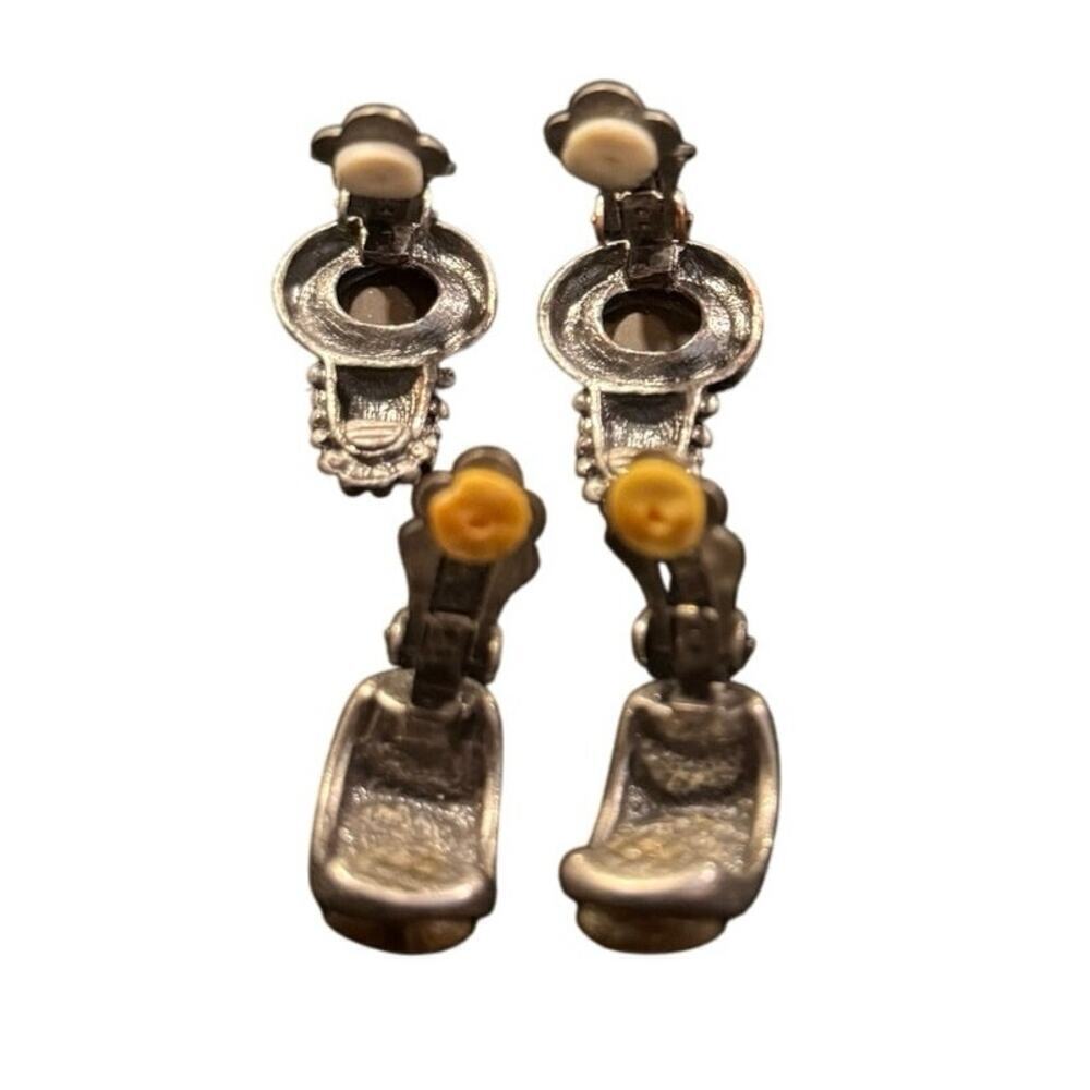 Vintage Stone Silver-Tone Clip-On Earrings Two Pairs Slight - Picture 2 of 2